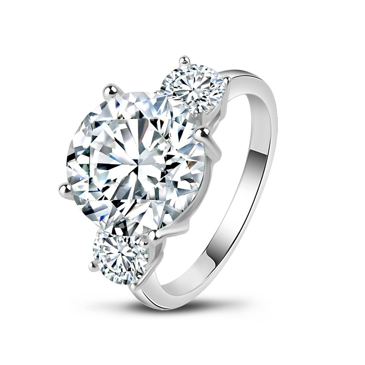 925 Sterling Silver Three Stone Round CZ Ring