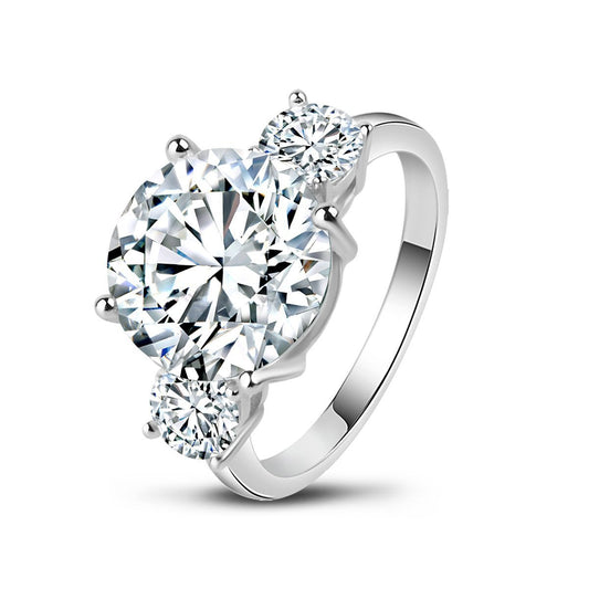 925 Sterling Silver Three Stone Round CZ Ring