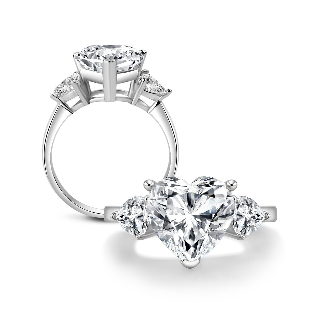 Three Stone Heart CZ Trillion Ring