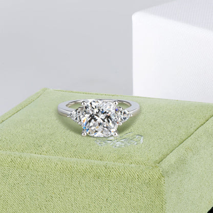 925 Sterling Silver Cushion Cut CZThree Stone Ring