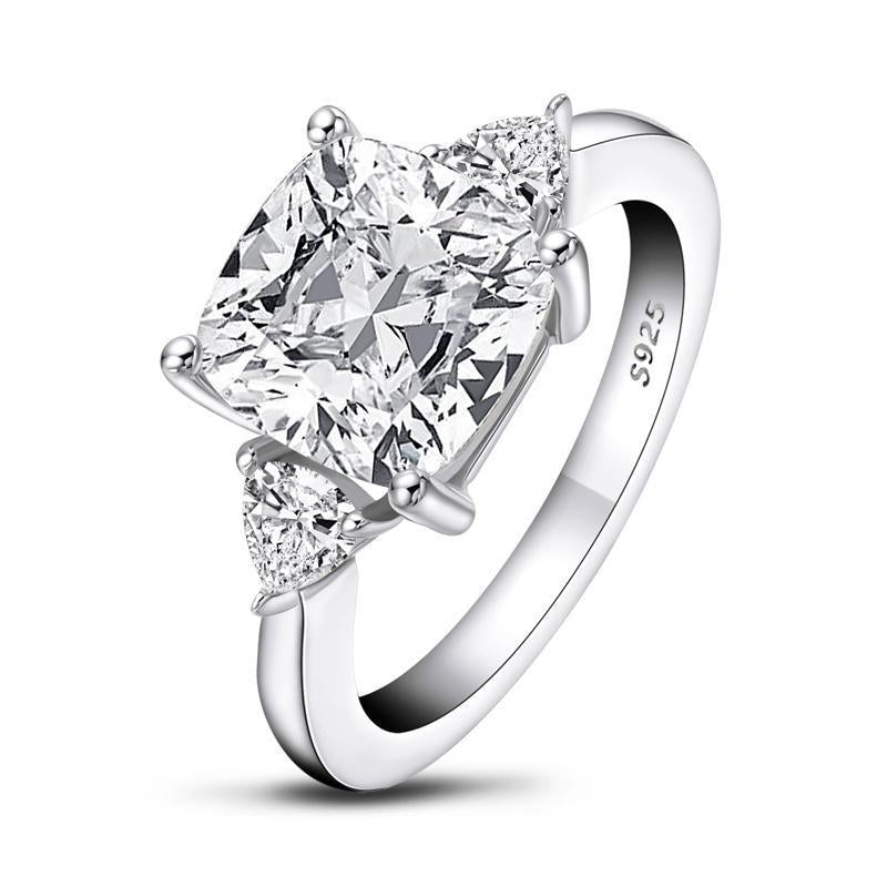 925 Sterling Silver Cushion Cut CZThree Stone Ring