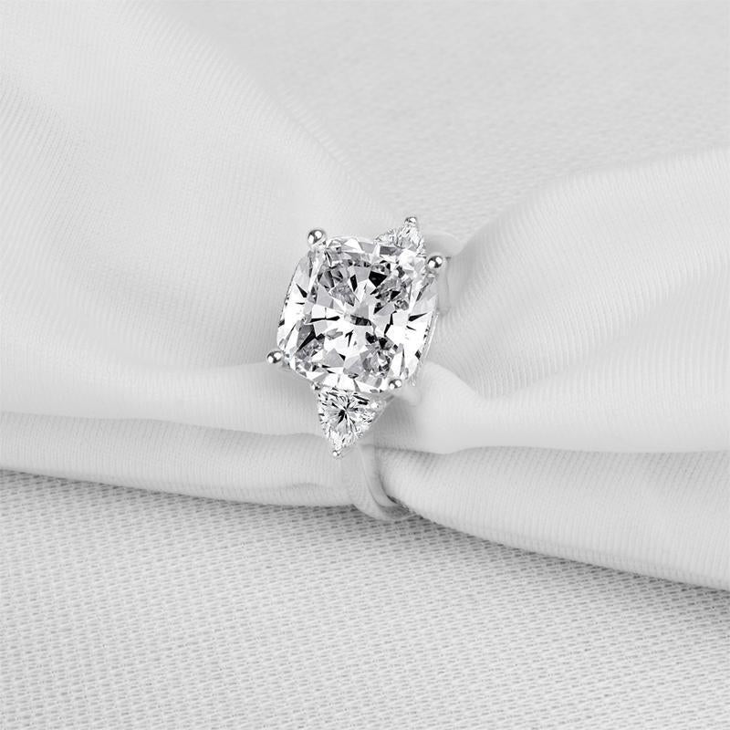 925 Sterling Silver Cushion Cut CZThree Stone Ring