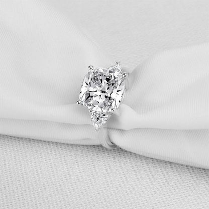 925 Sterling Silver Cushion Cut CZThree Stone Ring