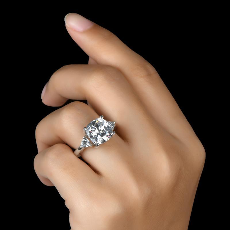 925 Sterling Silver Luxury Cushion Cut Cz Stone Ring