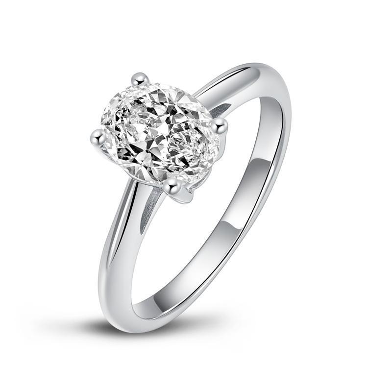 925 Sterling Silver Classic Oval Solitaire Created White CZ Ring