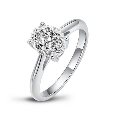 925 Sterling Silver Classic Oval Solitaire CZ Diamond Ring