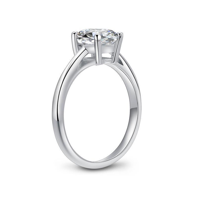 925 Sterling Silver Classic Oval Solitaire Created White CZ Ring