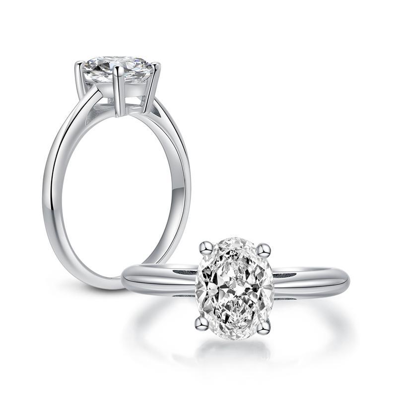 925 Sterling Silver Classic Oval Solitaire Created White CZ Ring