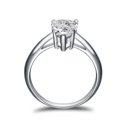 925 Sterling Silver Classic Solitaire Pear CZ Ring