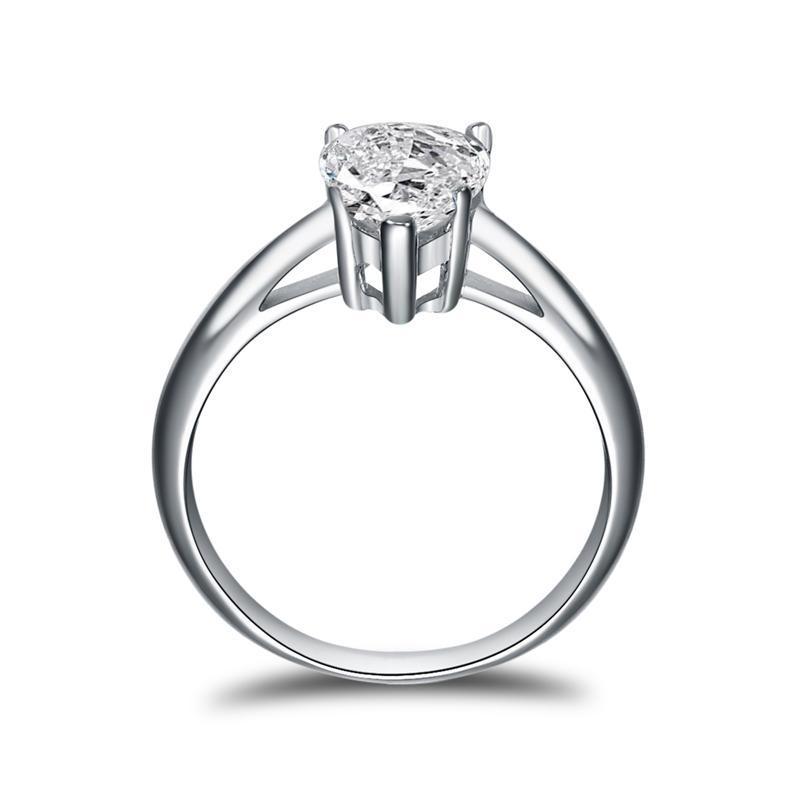 925 Sterling Silver Classic Solitaire Pear CZ Ring