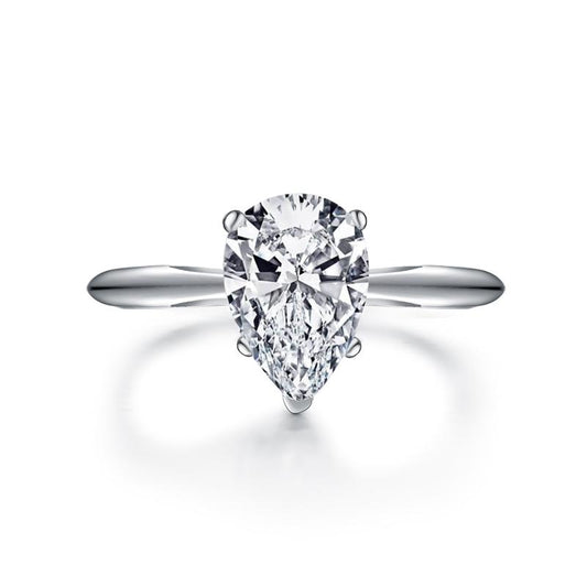 925 Sterling Silver Classic Solitaire Pear CZ Ring