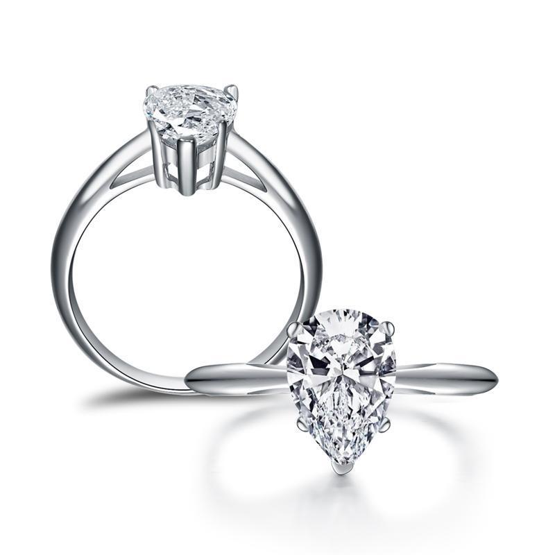 925 Sterling Silver Classic Solitaire Pear CZ Ring