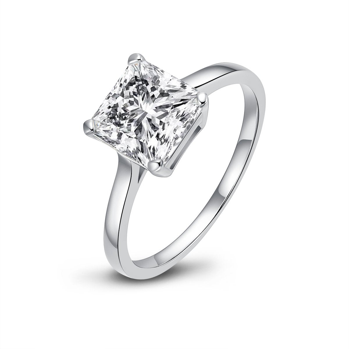 925 Sterling Silver Princess Created CZ Solitaire Ring