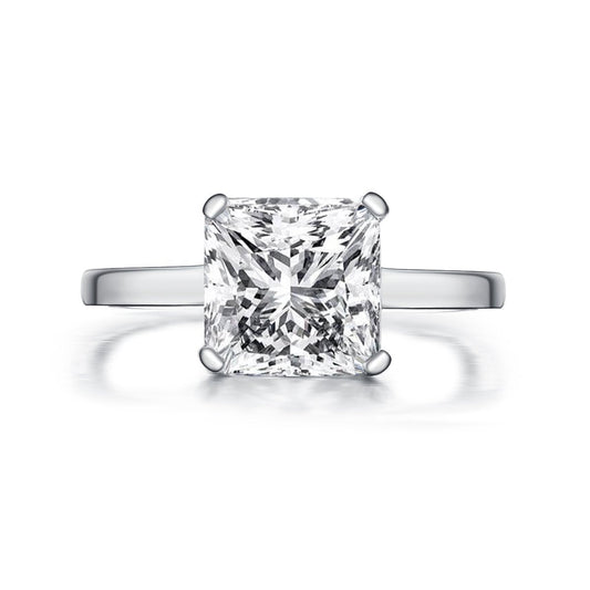 925 Sterling Silver Princess Created CZ Solitaire Ring