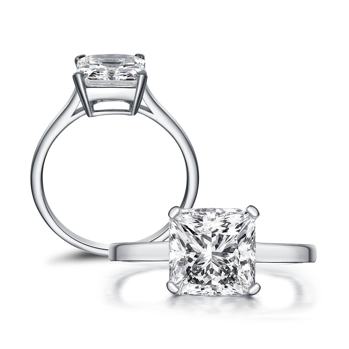 925 Sterling Silver Princess Created CZ Solitaire Ring