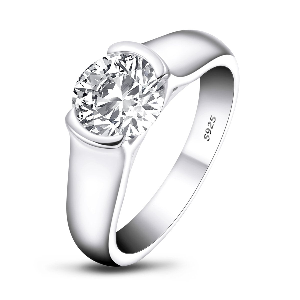 925 Sterling Silver Classic Round Created White CZ Ring