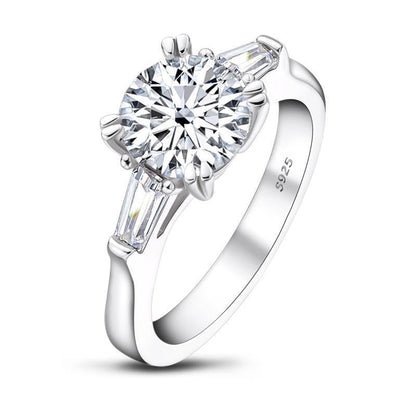 925 Sterling Silver Classic Round CZ Three Stone Ring