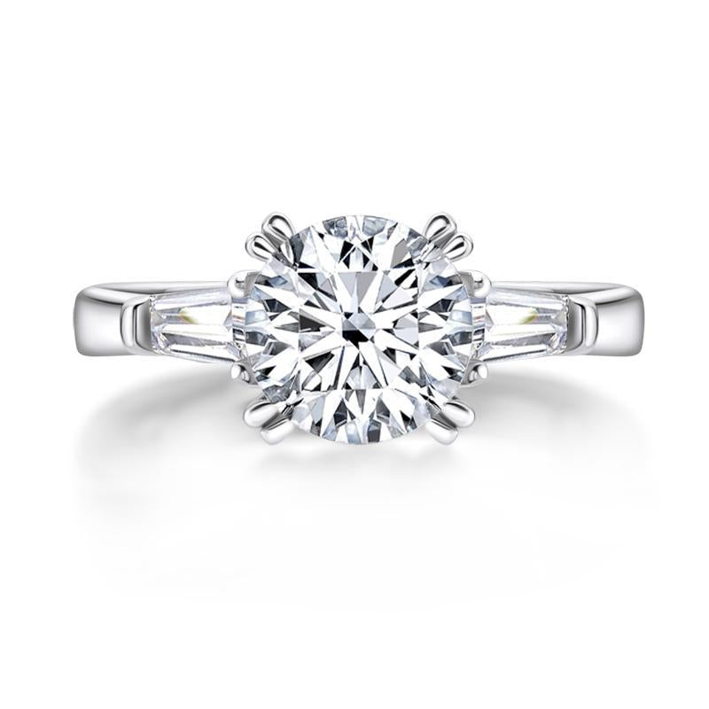 925 Sterling Silver Classic Round CZ Three Stone Ring