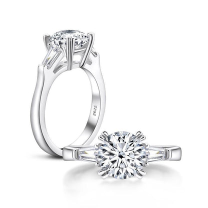 925 Sterling Silver Classic Round CZ Three Stone Ring