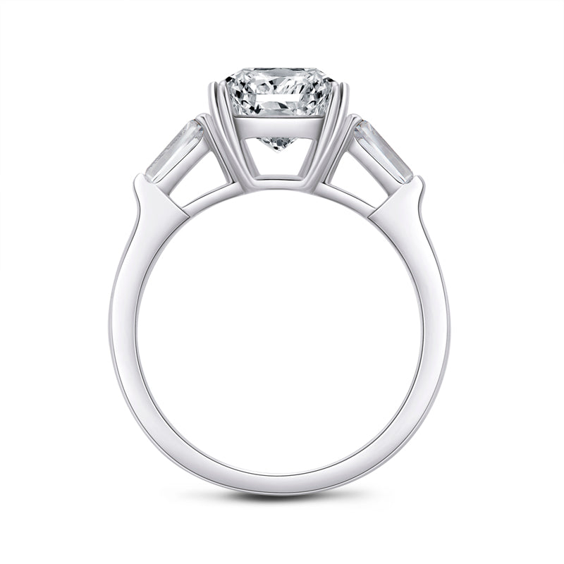 925 Sterling Silver Three Stone Emerald Cut CZ Ring