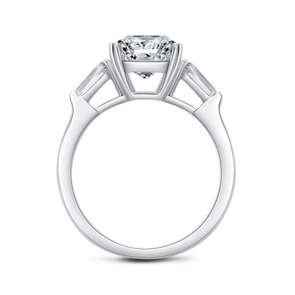 925 Sterling Silver Three Stone Emerald Cut CZ Ring