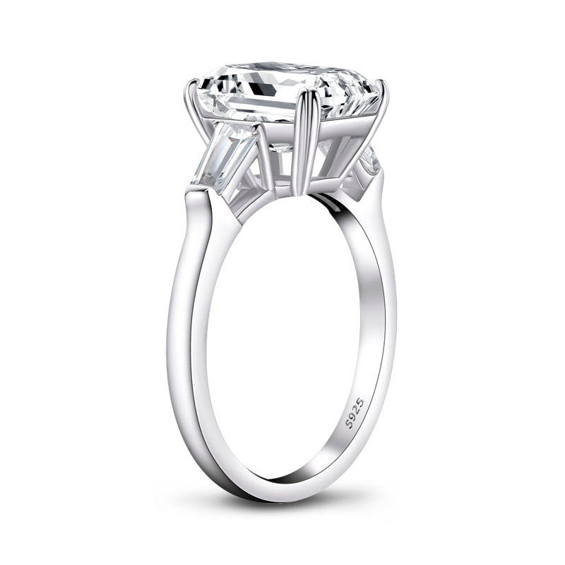 925 Sterling Silver Three Stone Emerald Cut CZ Ring