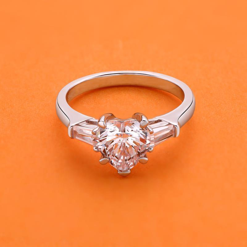 925 Sterling Silver Heart Shaped CZ Three Stone Ring