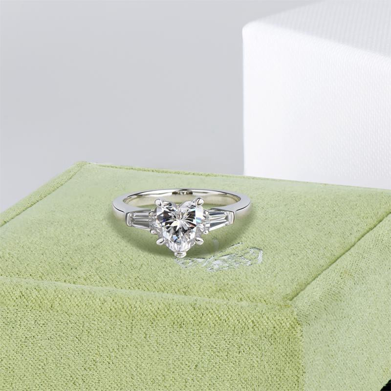 925 Sterling Silver Heart Shaped CZ Three Stone Ring