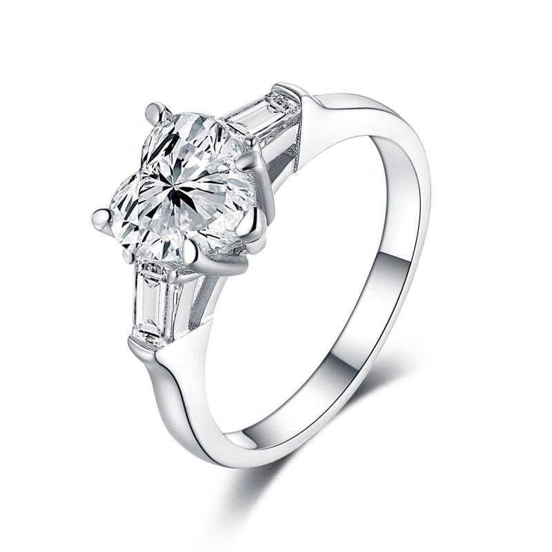 925 Sterling Silver Heart Shaped CZ Three Stone Ring