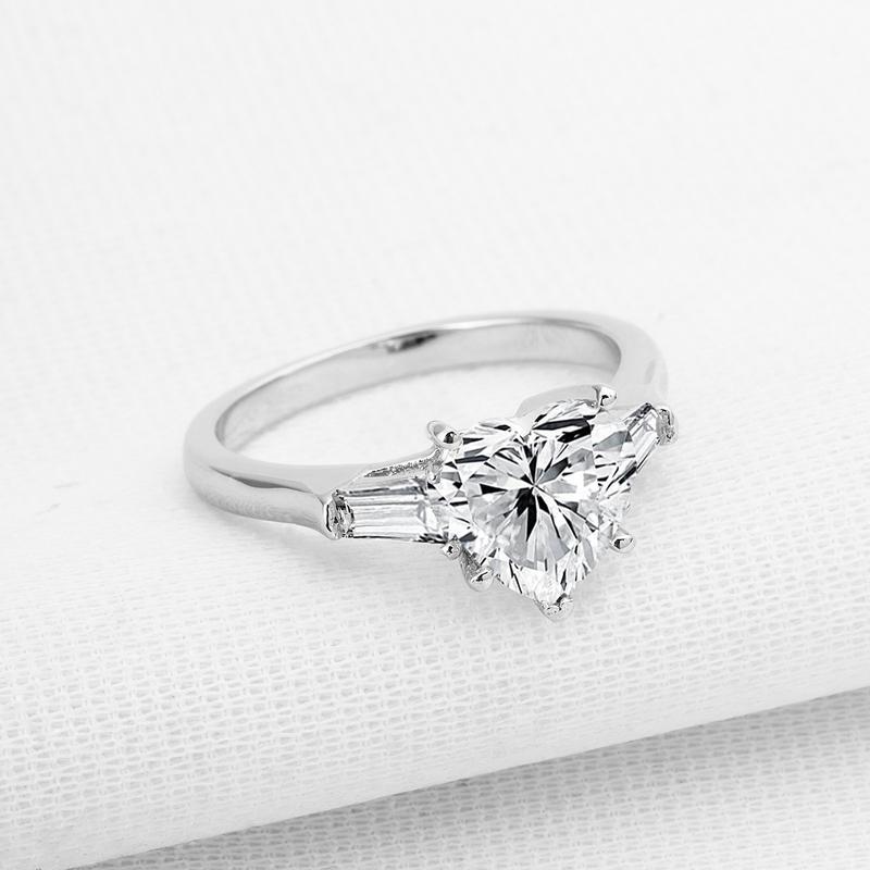 925 Sterling Silver Heart Shaped CZ Three Stone Ring