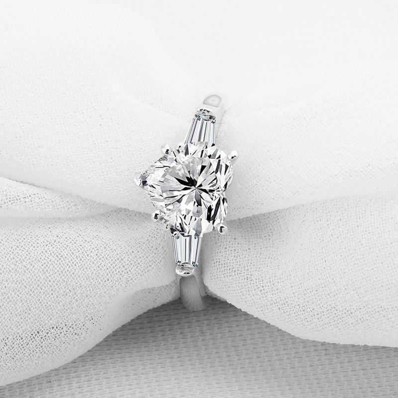 925 Sterling Silver Heart Shaped CZ Three Stone Ring