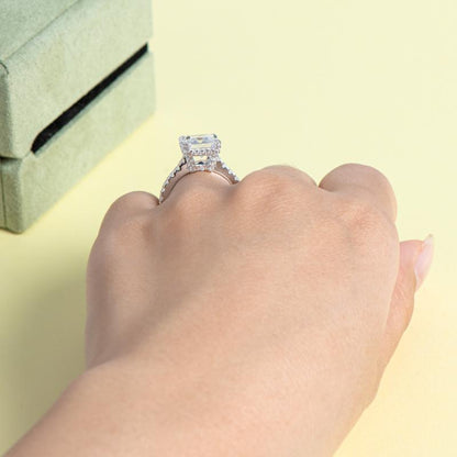 925 Sterling Silver Luxury Hidden Halo Emerald Cut CZ  Ring