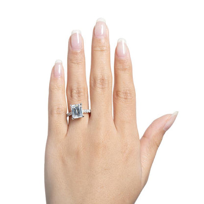 925 Sterling Silver Luxury Hidden Halo Emerald Cut CZ  Ring