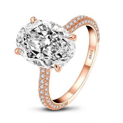 925 Sterling Silver Women Wedding Rings Rose Gold 5 Carat Oval Cut Created Diamond Engagement Ring