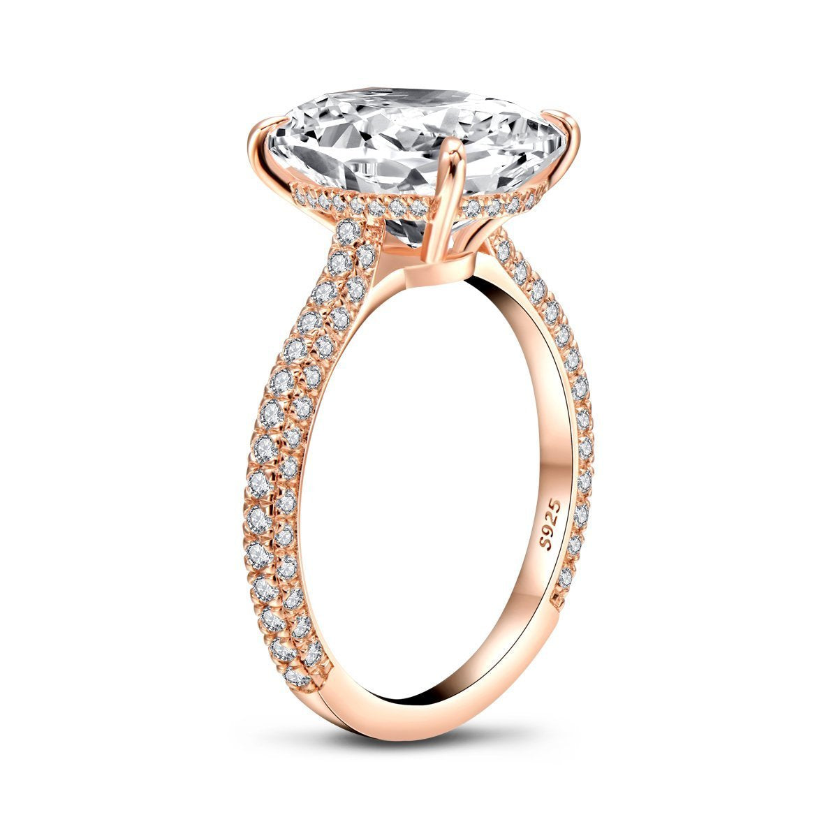 925 Sterling Silver Women Wedding Rings Rose Gold 5 Carat Oval Cut Created Diamond Engagement Ring