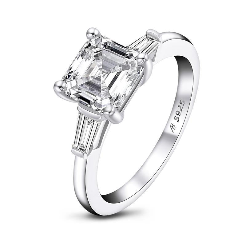 925 Sterling Silver Asscher Cut White Created Diamond Three Stone Ring