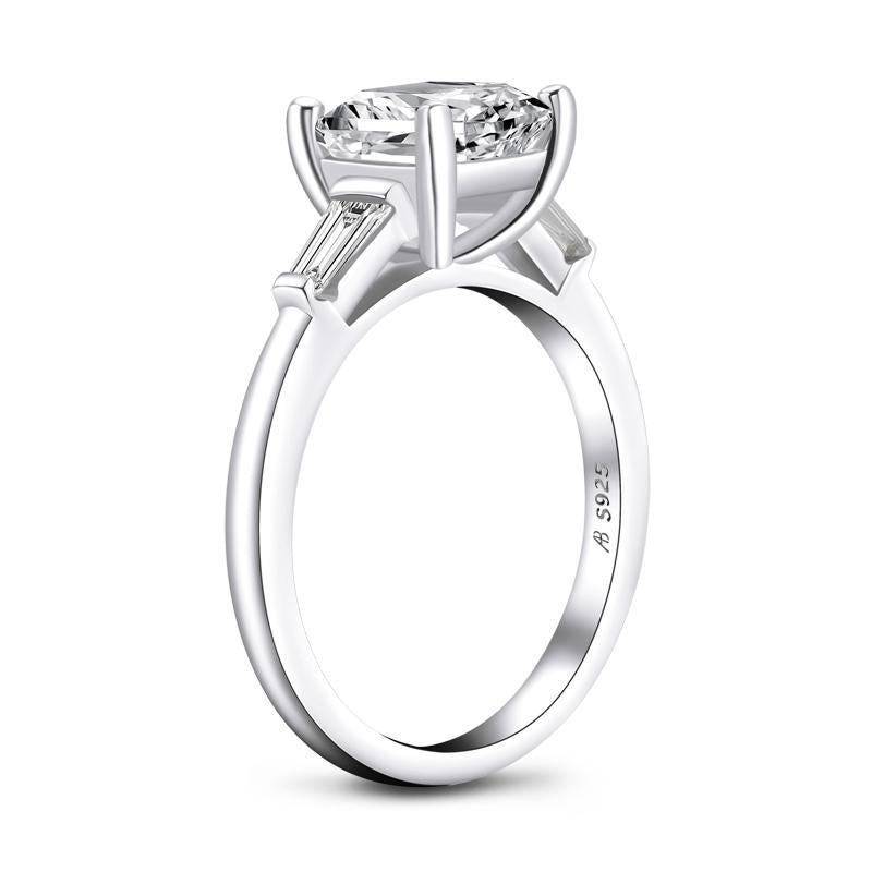 925 Sterling Silver Asscher Cut White Created Diamond Three Stone Ring