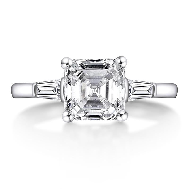 925 Sterling Silver Asscher Cut White Created Diamond Three Stone Ring