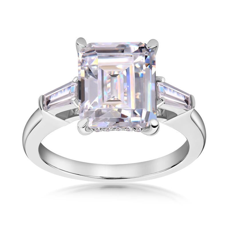 925 Sterling Silver Emerald Cut CZ Stone Ring