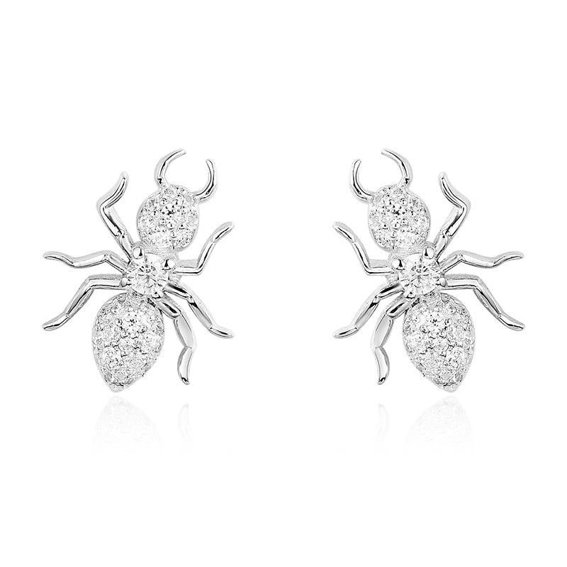 925 Sterling Silver CZ Spider Created Diamond Stud Earring