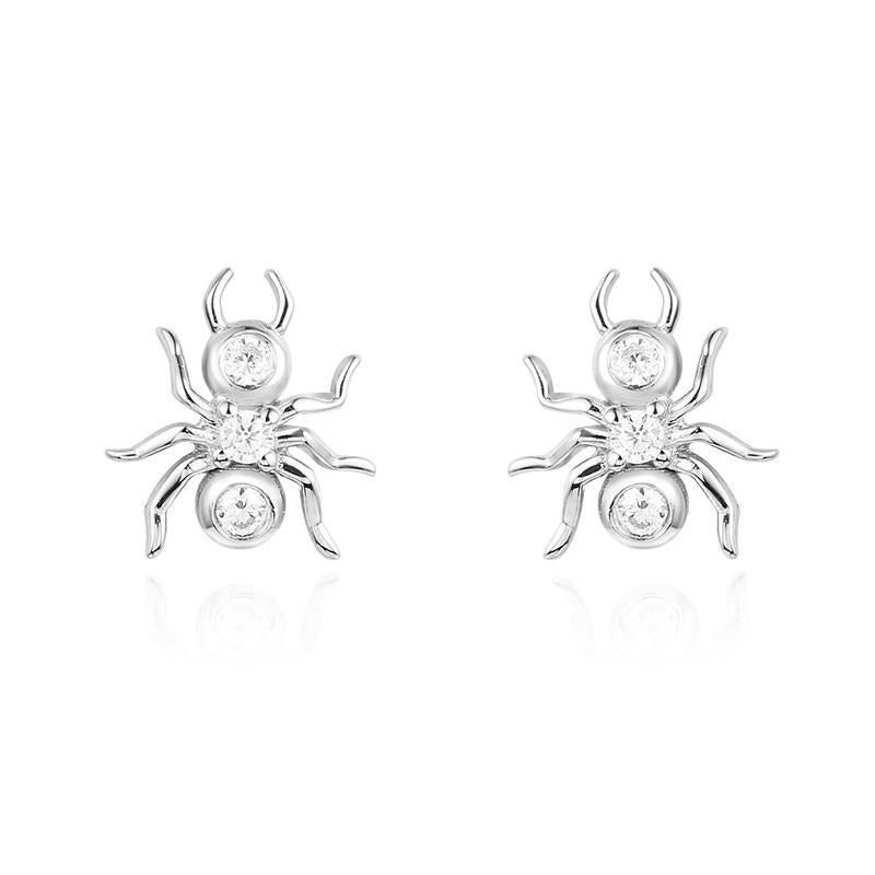 925 Sterling Silver Small Spider CZ Stud Earring