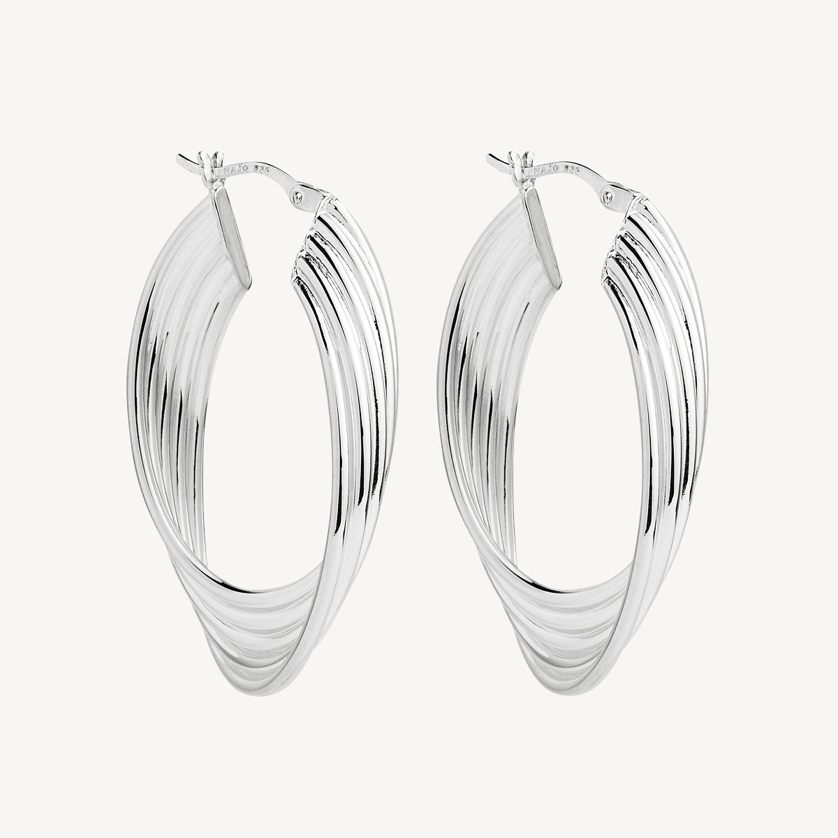 Awaken Oval Twisted Silver Hoop Earrings 1