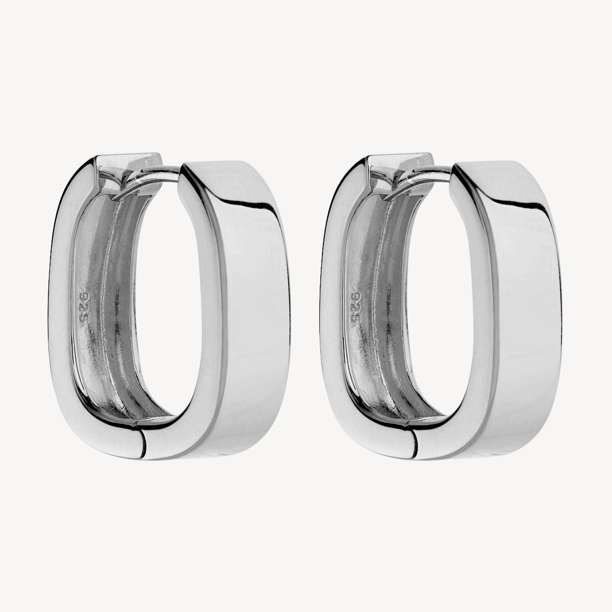 Elysium Huggie Hoop Oval Straight Silver Earring 1