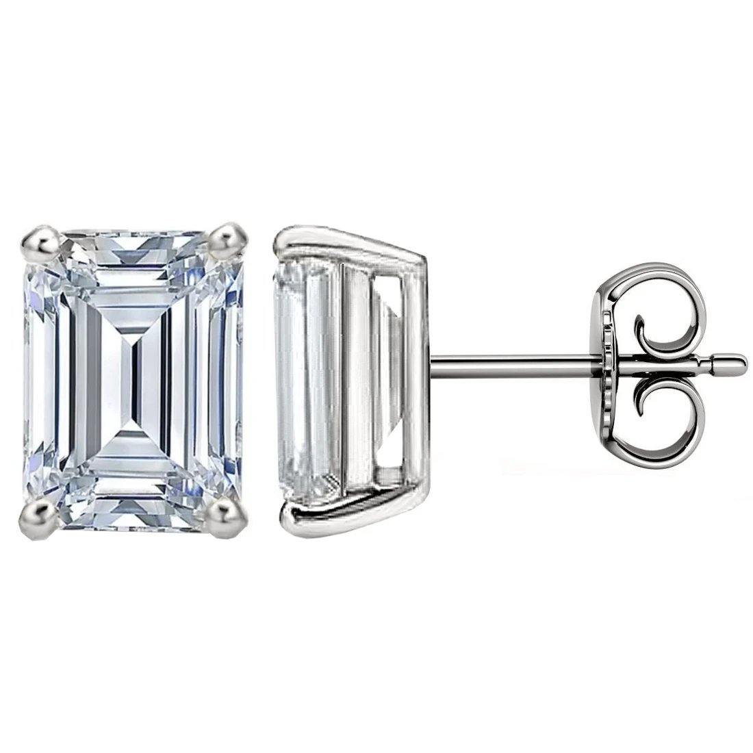 925 Sterling Silver Emerald Cut Cubic Zirconia Stud Earrings