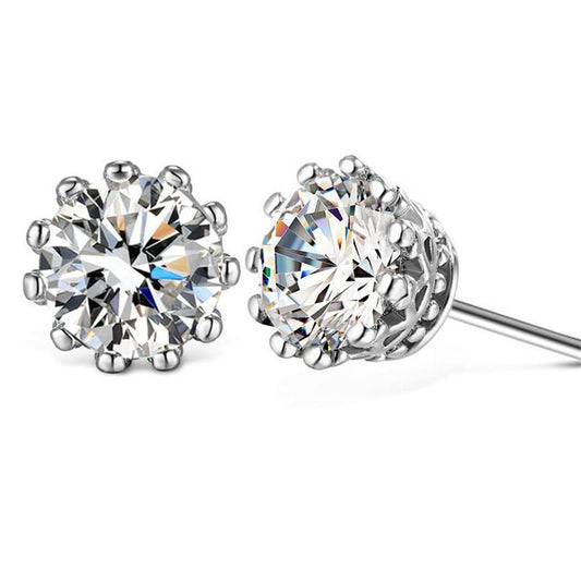 925 Sterling Silver Round Cut Cubic Zirconia Stud Earrings