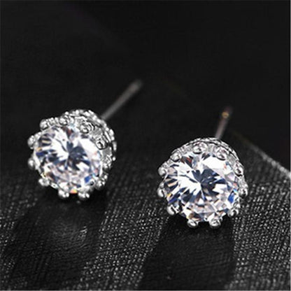 925 Sterling Silver Round Cut Cubic Zirconia Stud Earrings