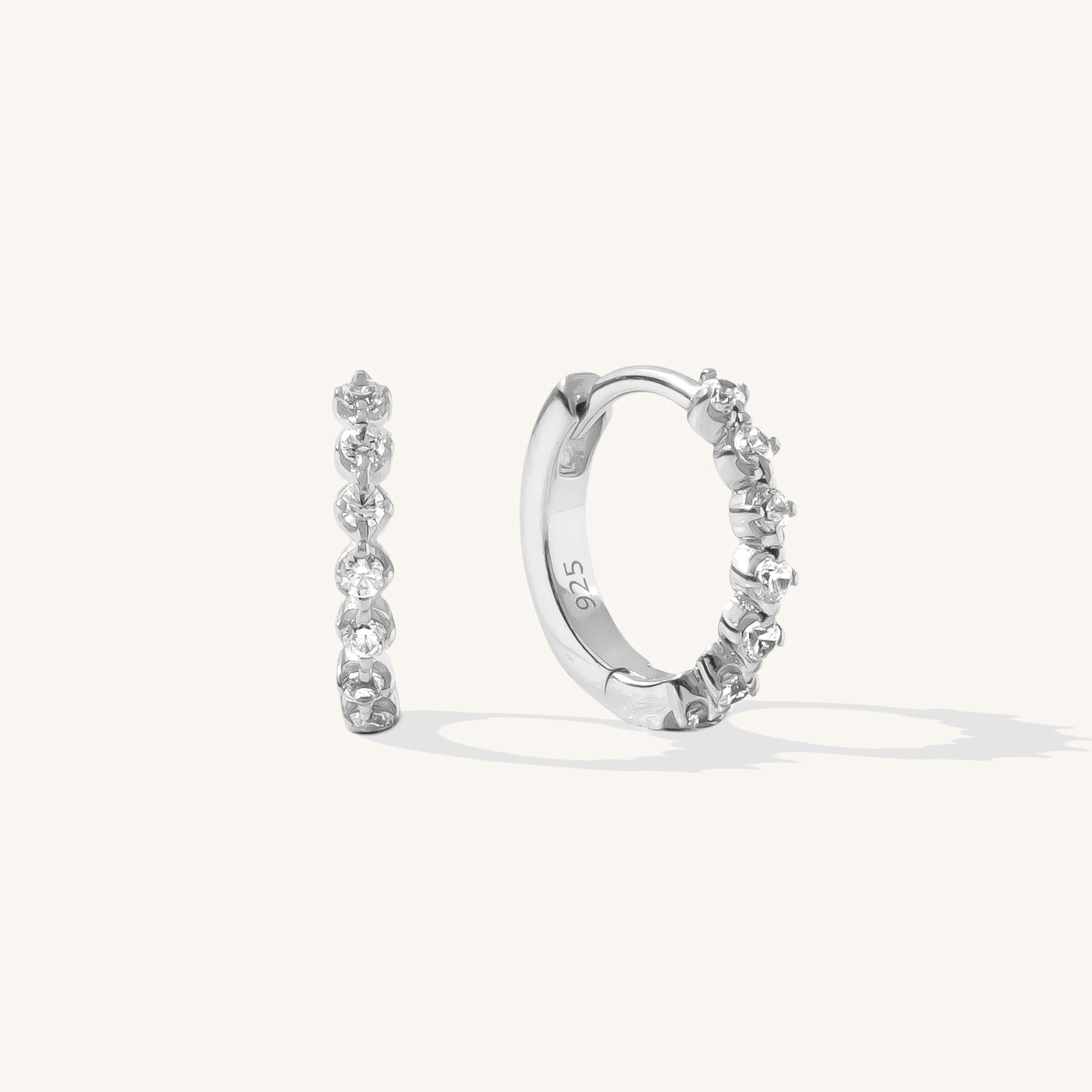 925 Sterling Silver Dainty CZ Huggie Hoop Earrings 8