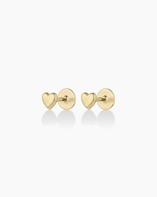 925 Sterling Silver Heart Flat Back Studs Earrings 1