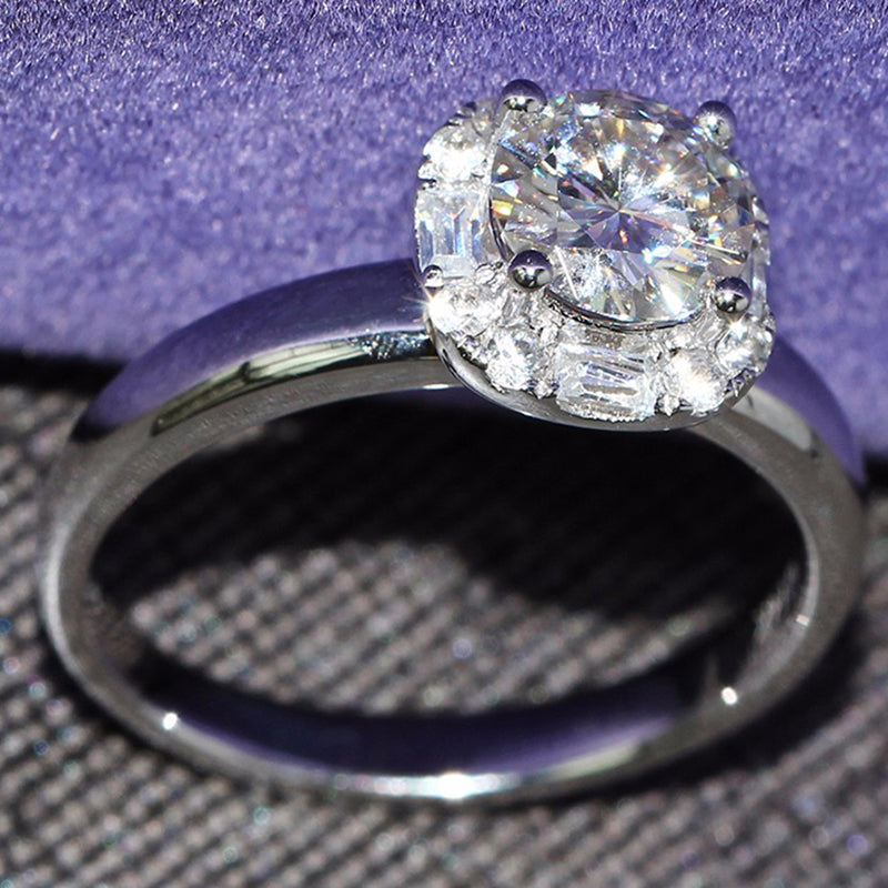 925 Silver Sterling Cushion Cut Halo CZ Diamond Ring