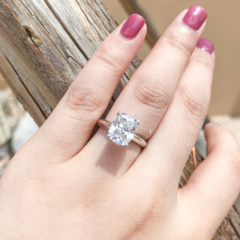 925 Sterling Silver Cushion Cut CZ Solitaire Ring